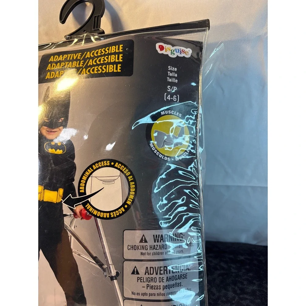 Batman Adaptive Accessible Muscle Costume Kids Size Small 4-6 Black Disguise‎